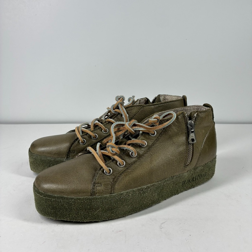 Blackstone NL-37 Women's US 6/36 Olive Green Leather Platform Casual Sneakers